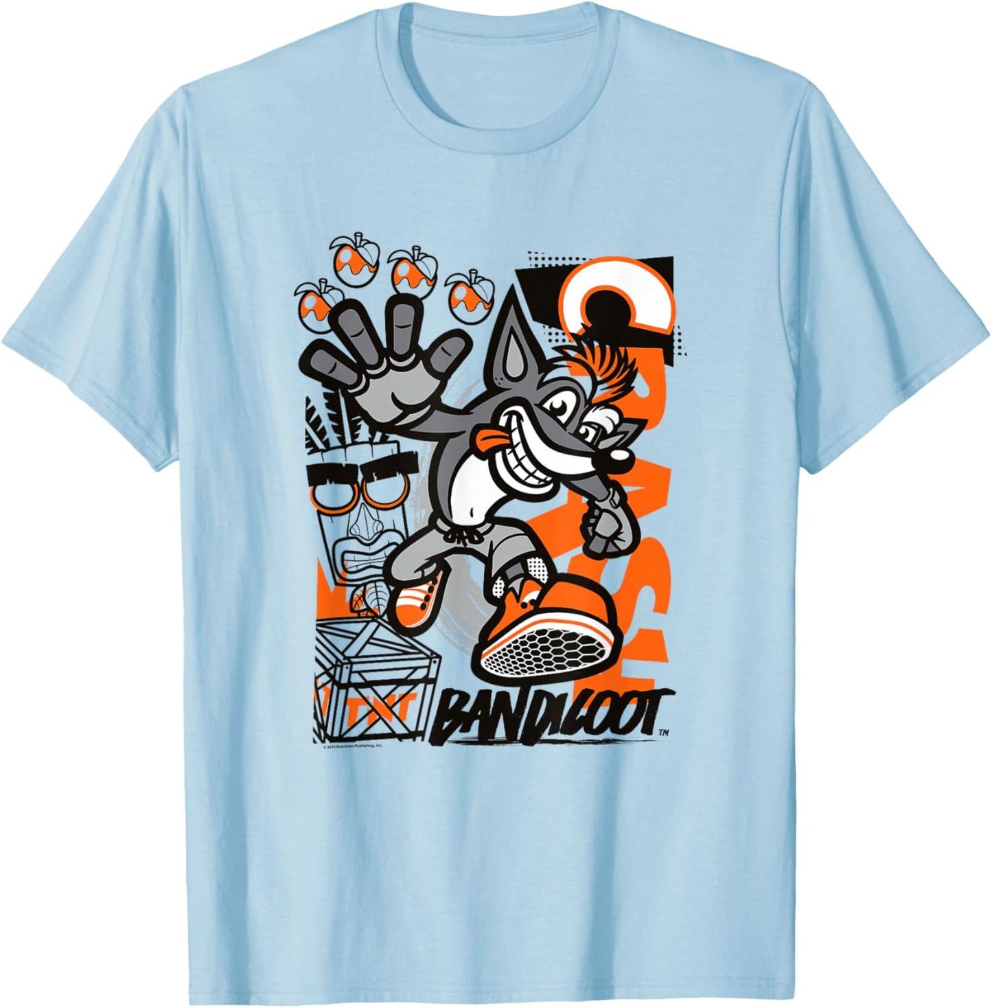Crash Bandicoot Retro Vintage Crash Aku Aku Graffiti Poster T-Shirt - T-Shirt | Light Blue