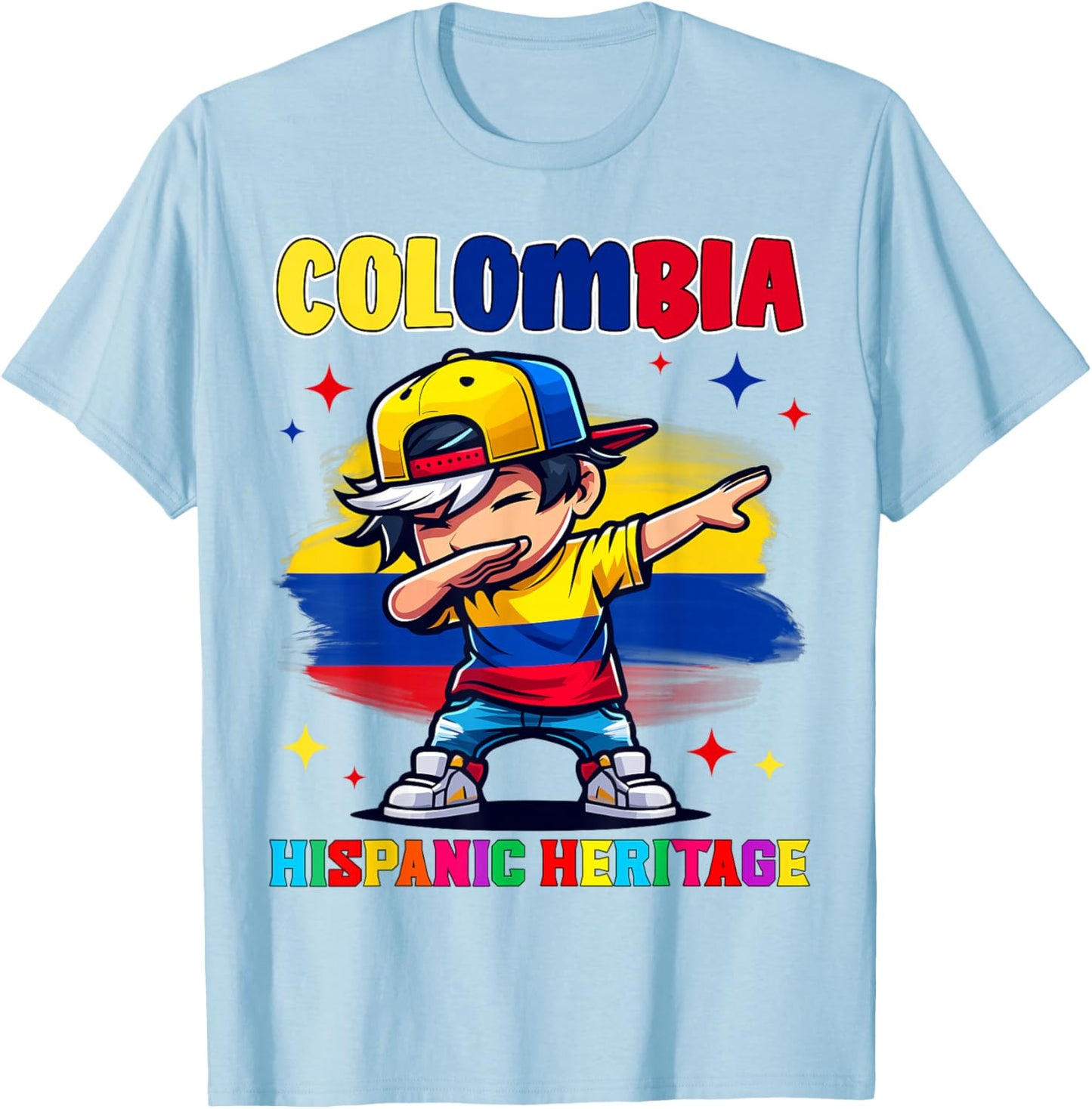 Colombia Dabbing Kid Hispanic Heritage Celebration for Kids T-Shirt - T-Shirt | Light Blue
