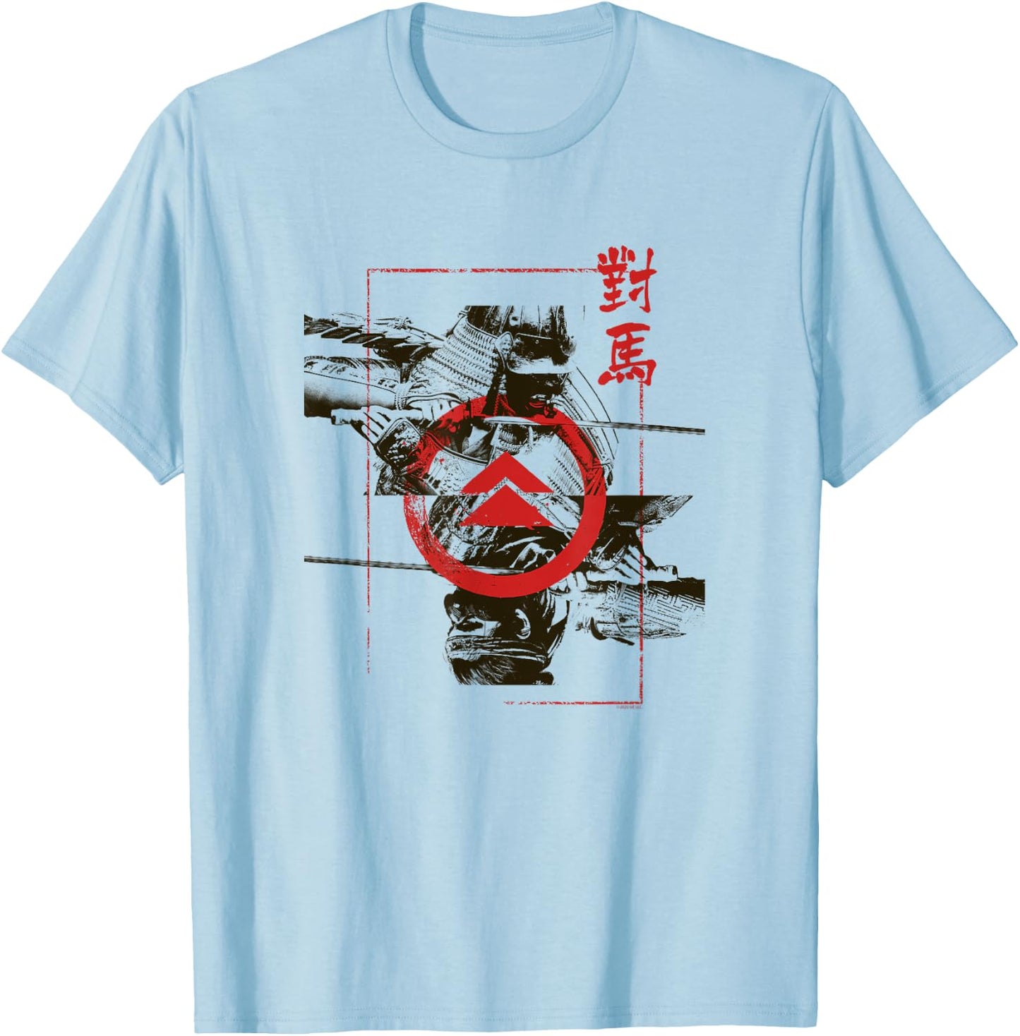 Ghost of Tsushima Mirrored Graphic with Crest T-Shirt - T-Shirt | Light Blue