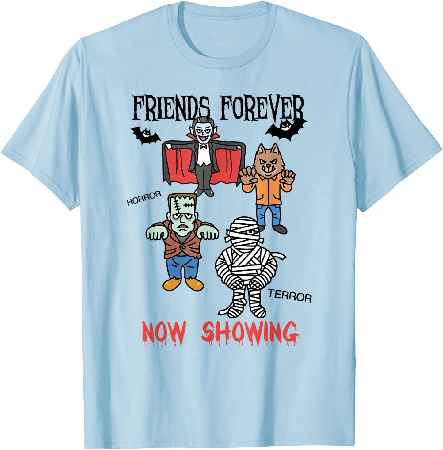 Dracula Frankenstein Mummy Werewolf Horror Movie Monsters T-Shirt - T-Shirt | Light Blue
