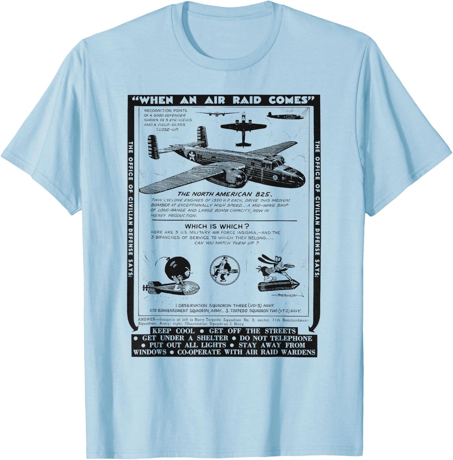 World War 2 Retro Airplane WWII North American B25 Bomber T-Shirt - T-Shirt | Light Blue