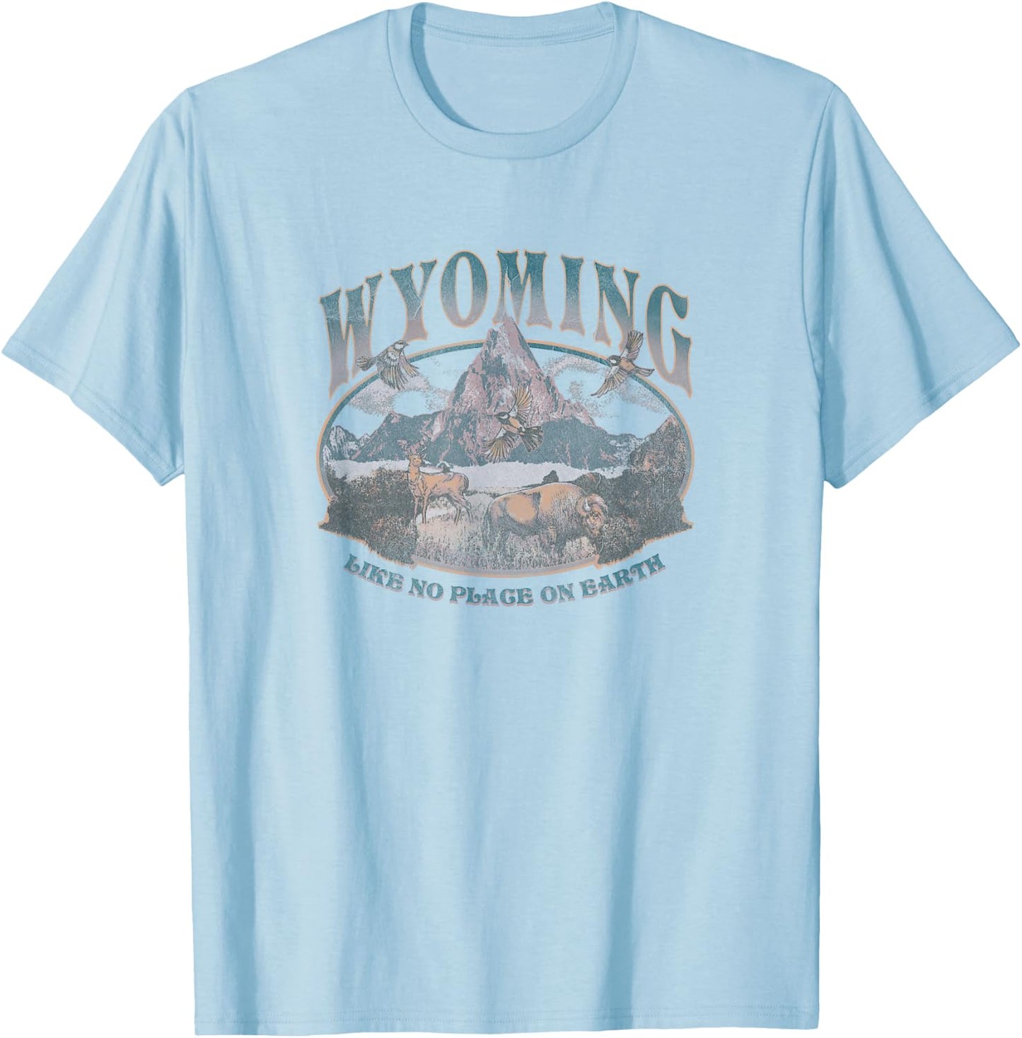 Earth Day Wyoming Like No Place On Earth Mountain Scene T-Shirt - T-Shirt | Light Blue