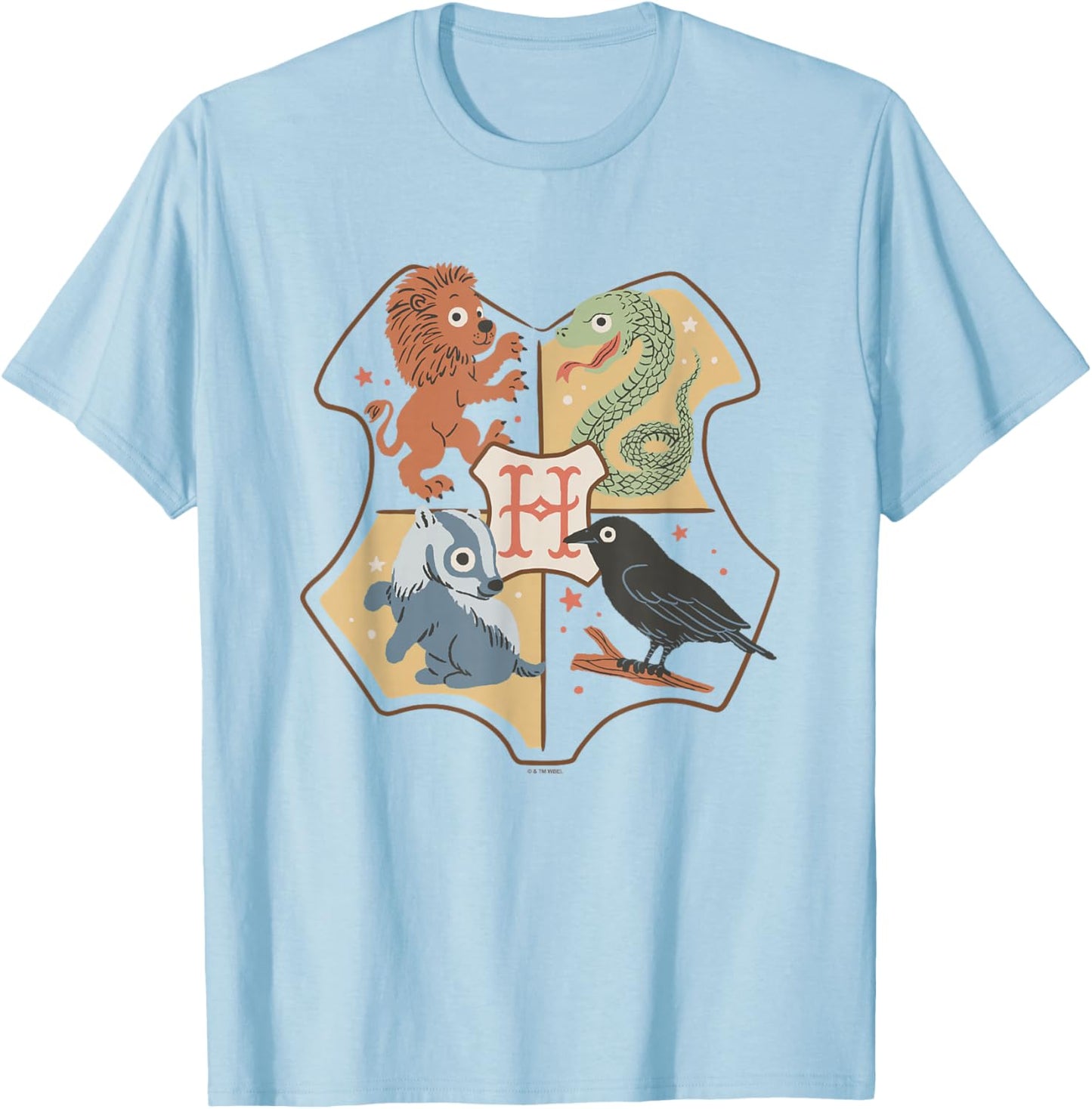 Harry Potter Hogwarts School Logo Chibi House Animals T-Shirt - T-Shirt | Light Blue