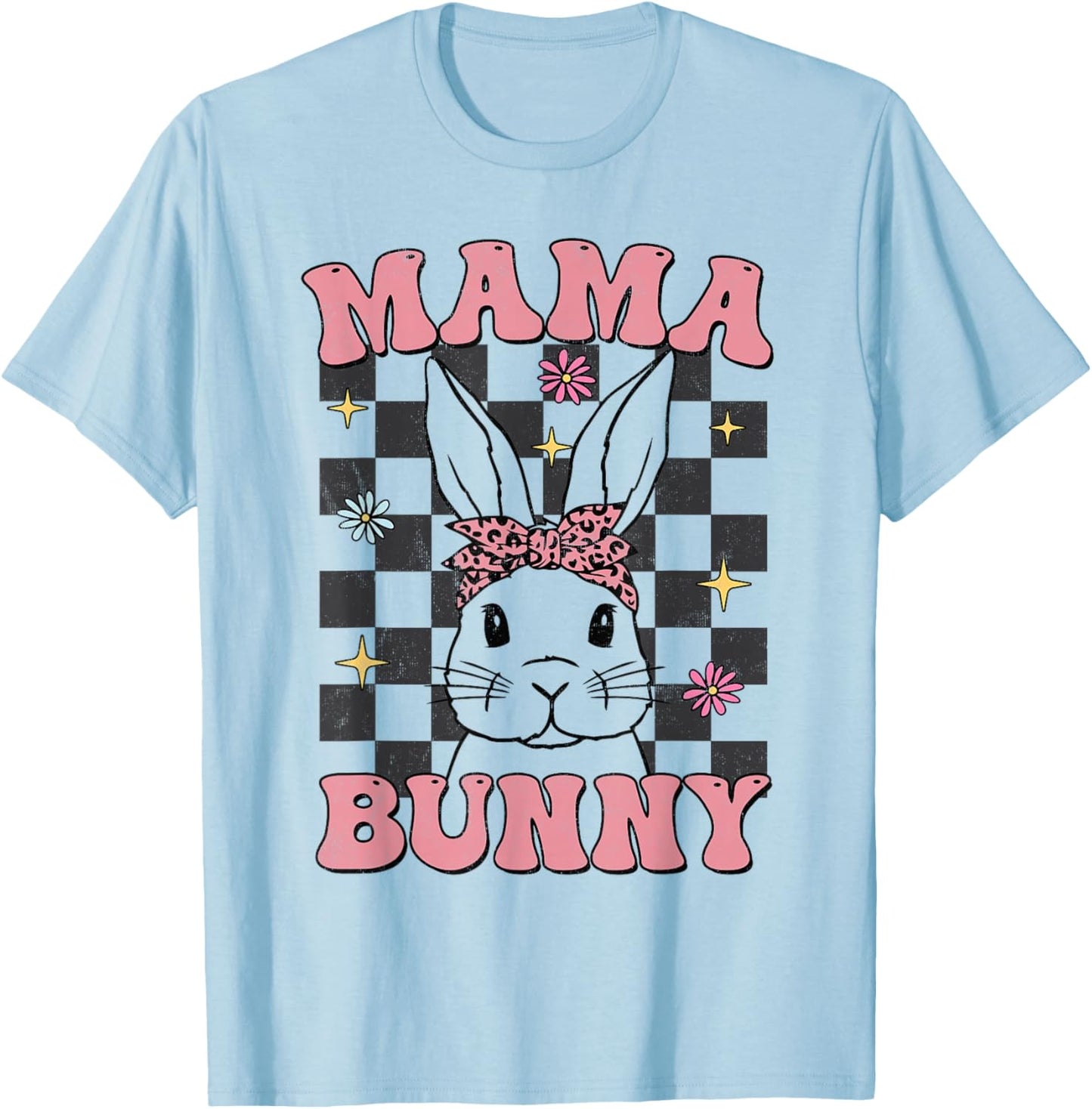 Retro Groovy Mama Bunny Matching Family Easter Mom Mother T-Shirt - T-Shirt | Light Blue