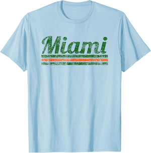 Miami Florida Retro Vintage Weathered Stripe Throwback T-Shirt - T-Shirt | Light Blue