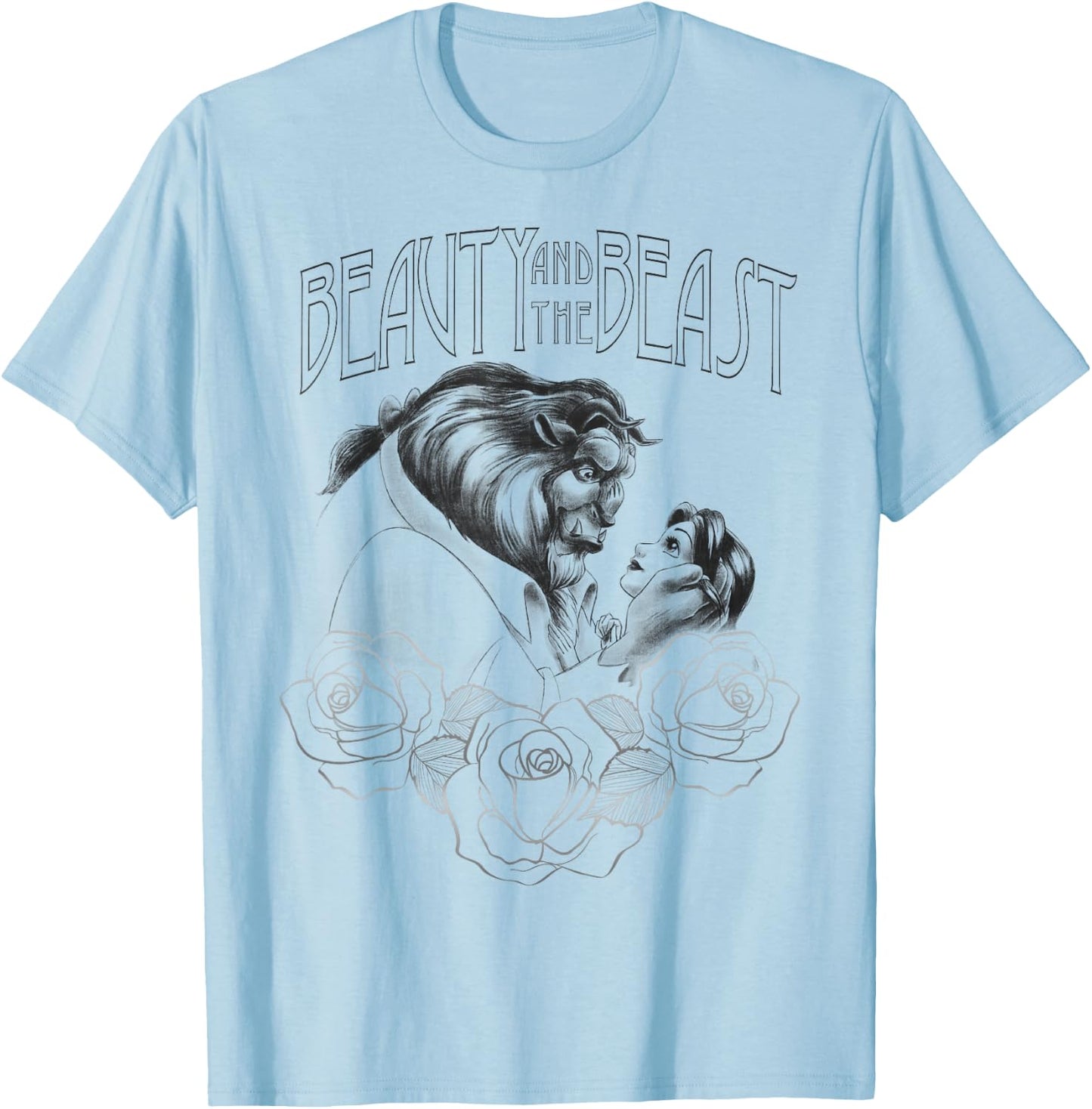 Disney Beauty and the Beast Belle and Beast Line Art Sketch T-Shirt - T-Shirt | Light Blue