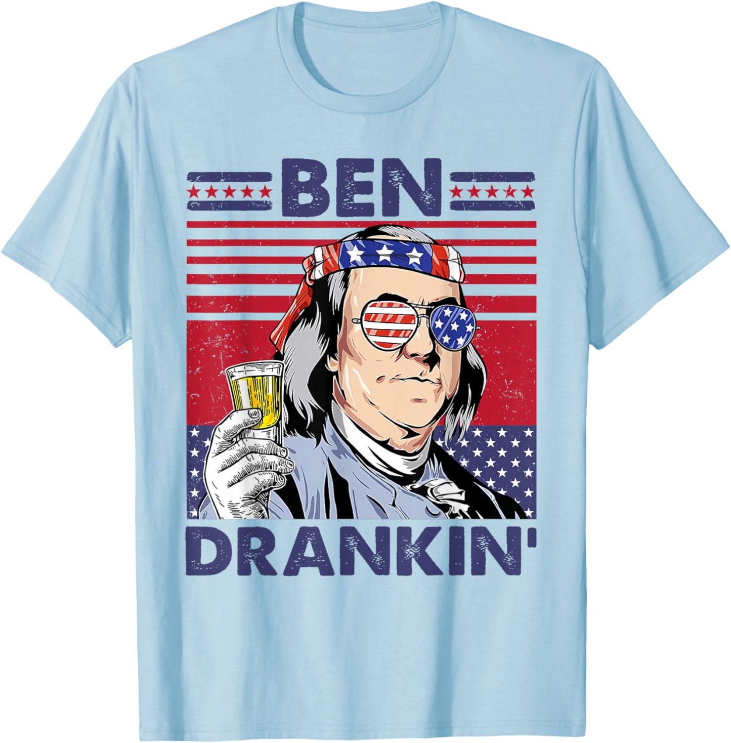 Vintage Ben Drankin' Funny 4th of July Drinking Presidents T-Shirt - T-Shirt | Light Blue