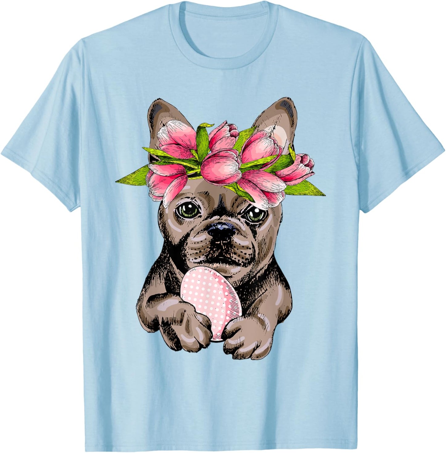 Bunny French Bulldog Dog Happy Easter Day Lover Egg Hunt Men Women Girls Kids T-Shirt - T-Shirt | Light Blue