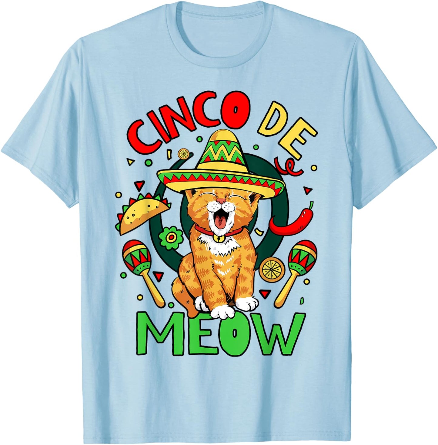 Cinco De Meow Funny Cinco De Mayo Cat Party T-Shirt - T-Shirt | Light Blue