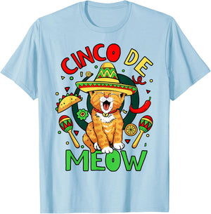 Cinco De Meow Funny Cinco De Mayo Cat Party T-Shirt - T-Shirt | Light Blue