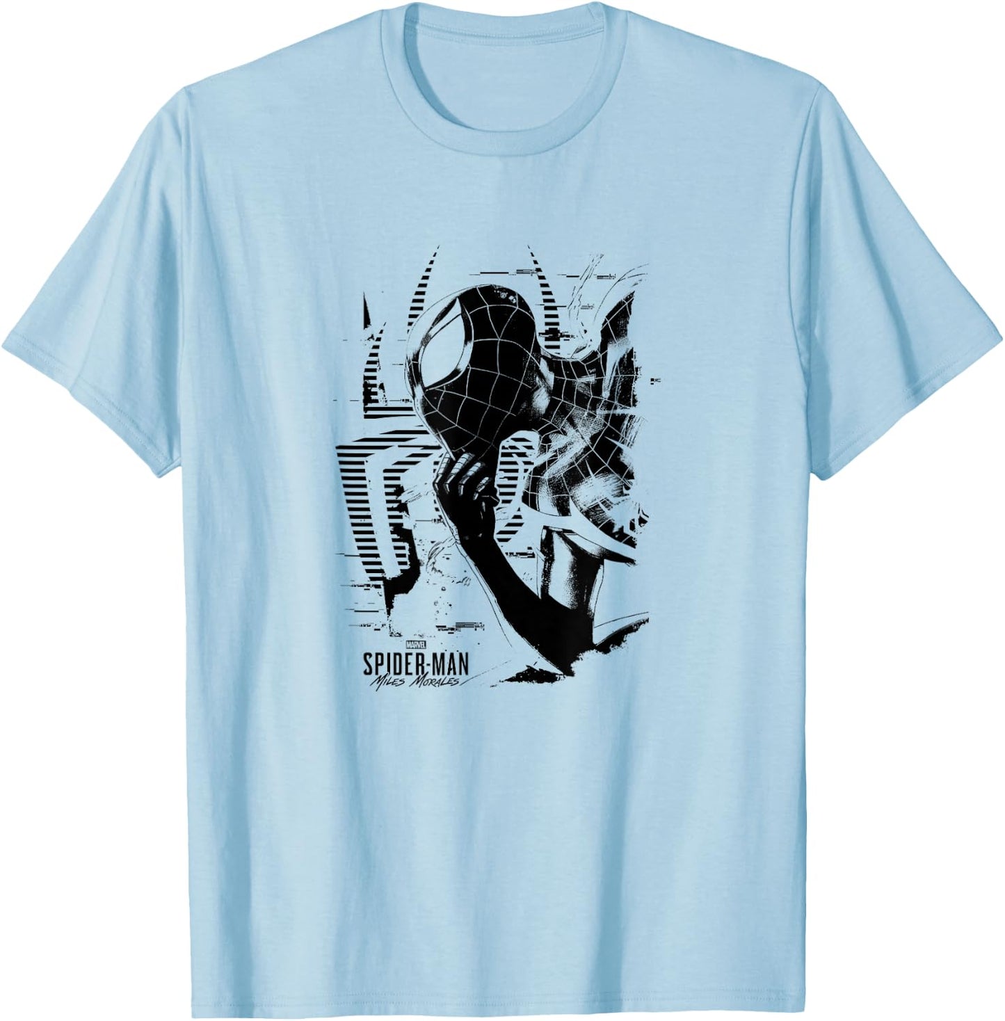 Marvel Spider-Man: Miles Morales Black & White Portrait T-Shirt - T-Shirt | Light Blue