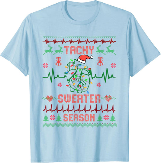 Medical Surgical Telemetry Christmas Nurse Tele Tech EKG T-Shirt - T-Shirt | Light Blue