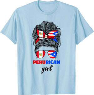 Half Peruvian And Puerto Rican Rico Peru Flag Girl Women Mix T-Shirt - T-Shirt | Light Blue