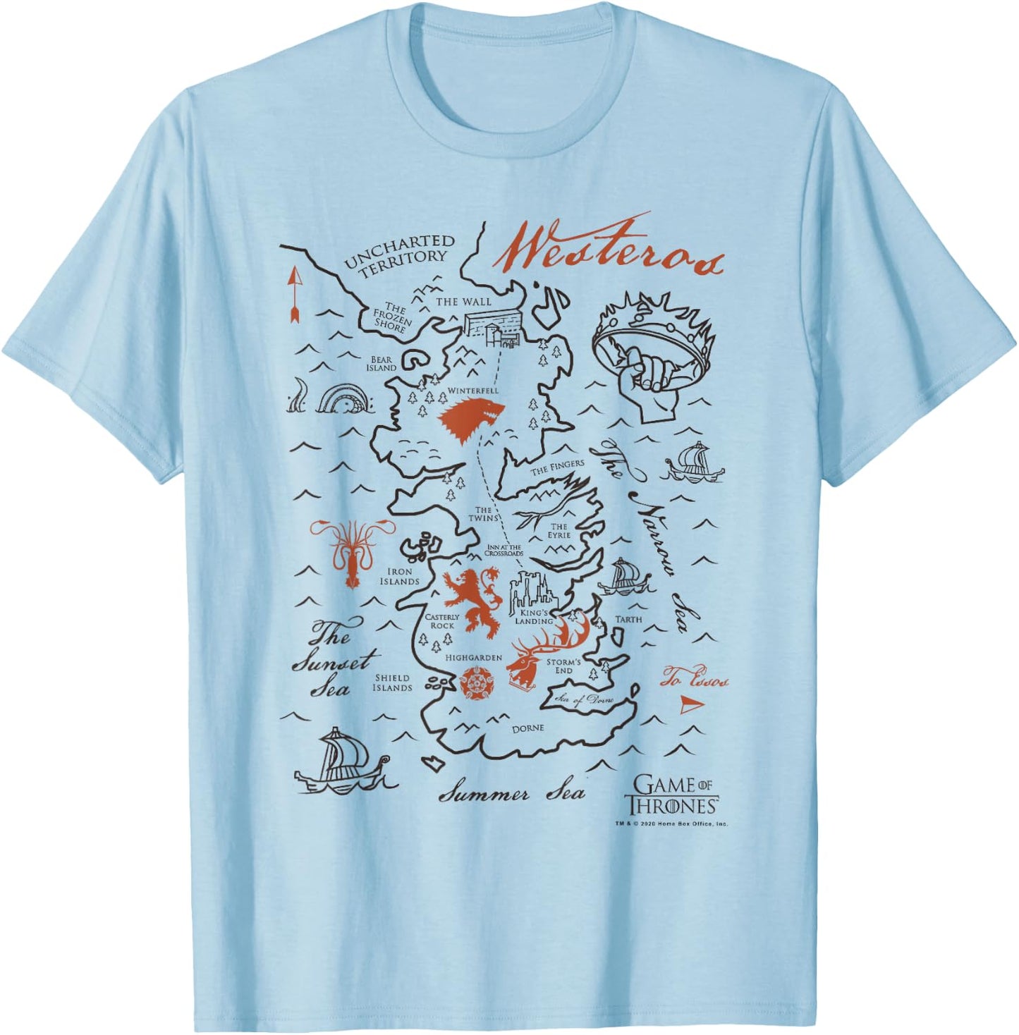 Game Of Thrones Map Of Westeros T-Shirt - T-Shirt | Light Blue