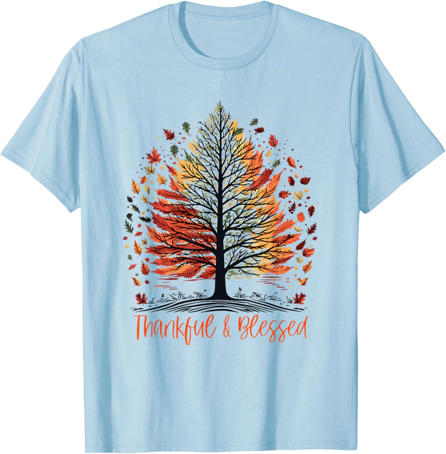 Thankful Blessed Autumn Tree T-Shirt - T-Shirt | Light Blue