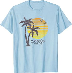 Cancun Mexico Souvenir Beach Sunset Vintage T-Shirt - T-Shirt | Light Blue
