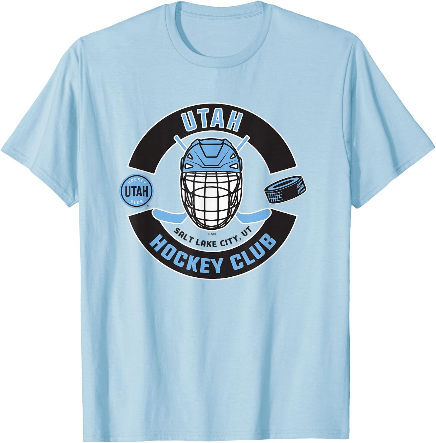 Utah Hockey Club Mask Gray Officially Licensed T-Shirt - T-Shirt | Light Blue