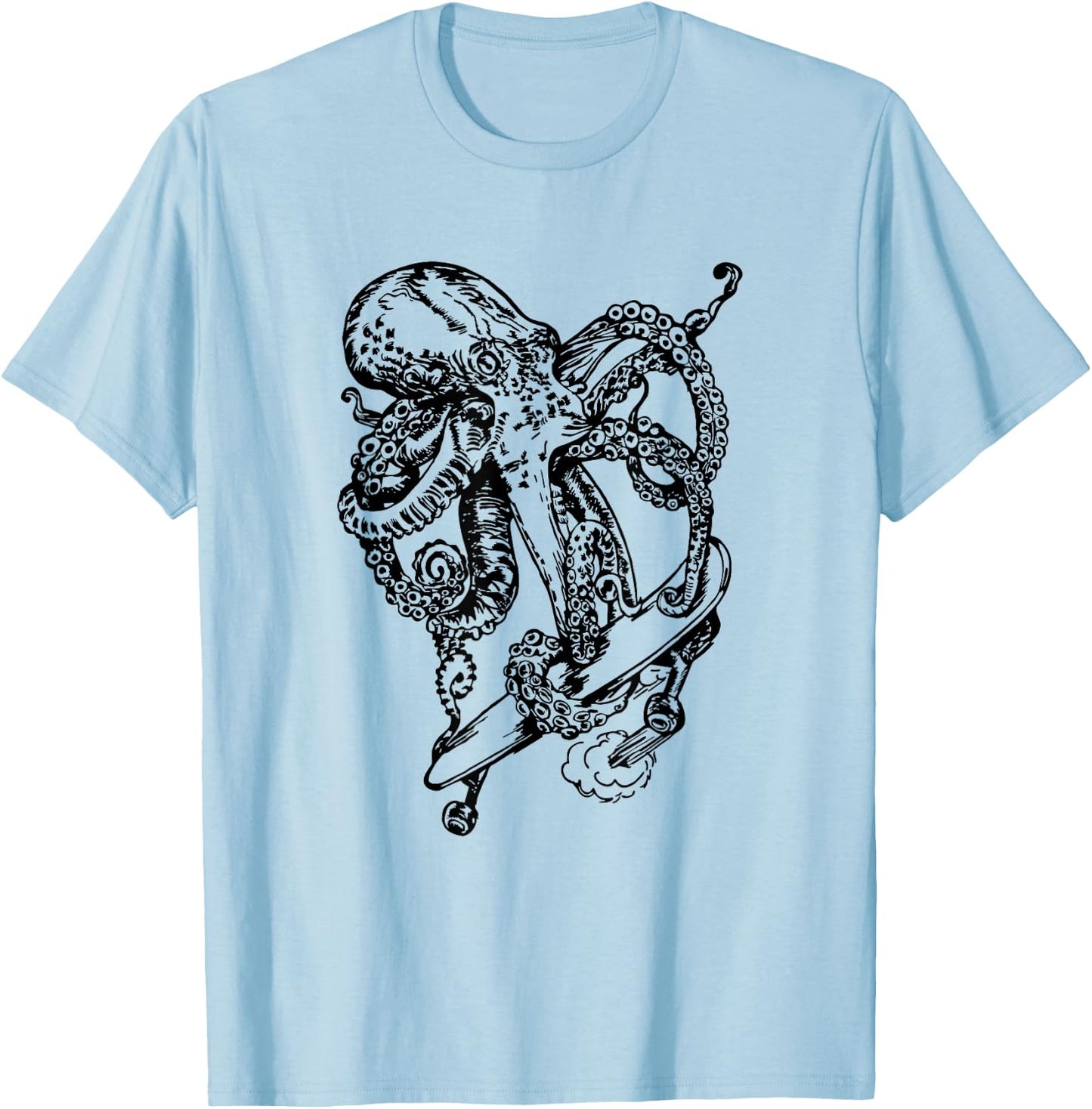 Octopus Skater Funny Skateboarding Beach Skateboarder T-Shirt - T-Shirt | Light Blue