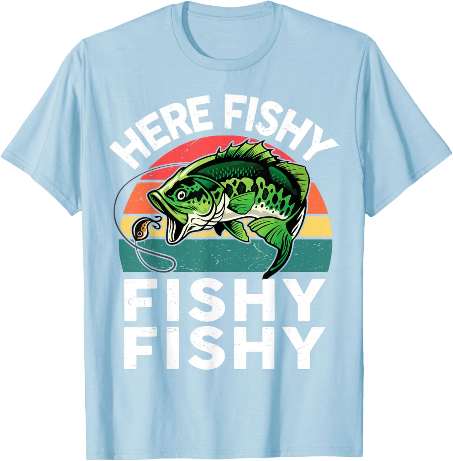Funny Here-Fishy Kids Toddler Youth Boy Women Bass Fishing T-Shirt - T-Shirt | Light Blue