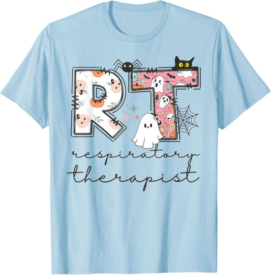 Respiratory Therapist Ghost RT Respiratory Therapy Halloween T-Shirt - T-Shirt | Light Blue