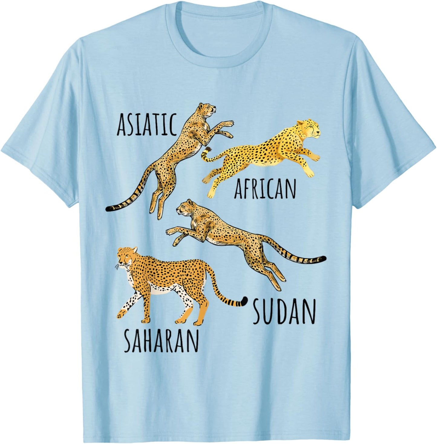Type of Cheetahs Breeds Collection, Cheetah Print, Big Cat Men Women Kids T-Shirt - T-Shirt | Light Blue
