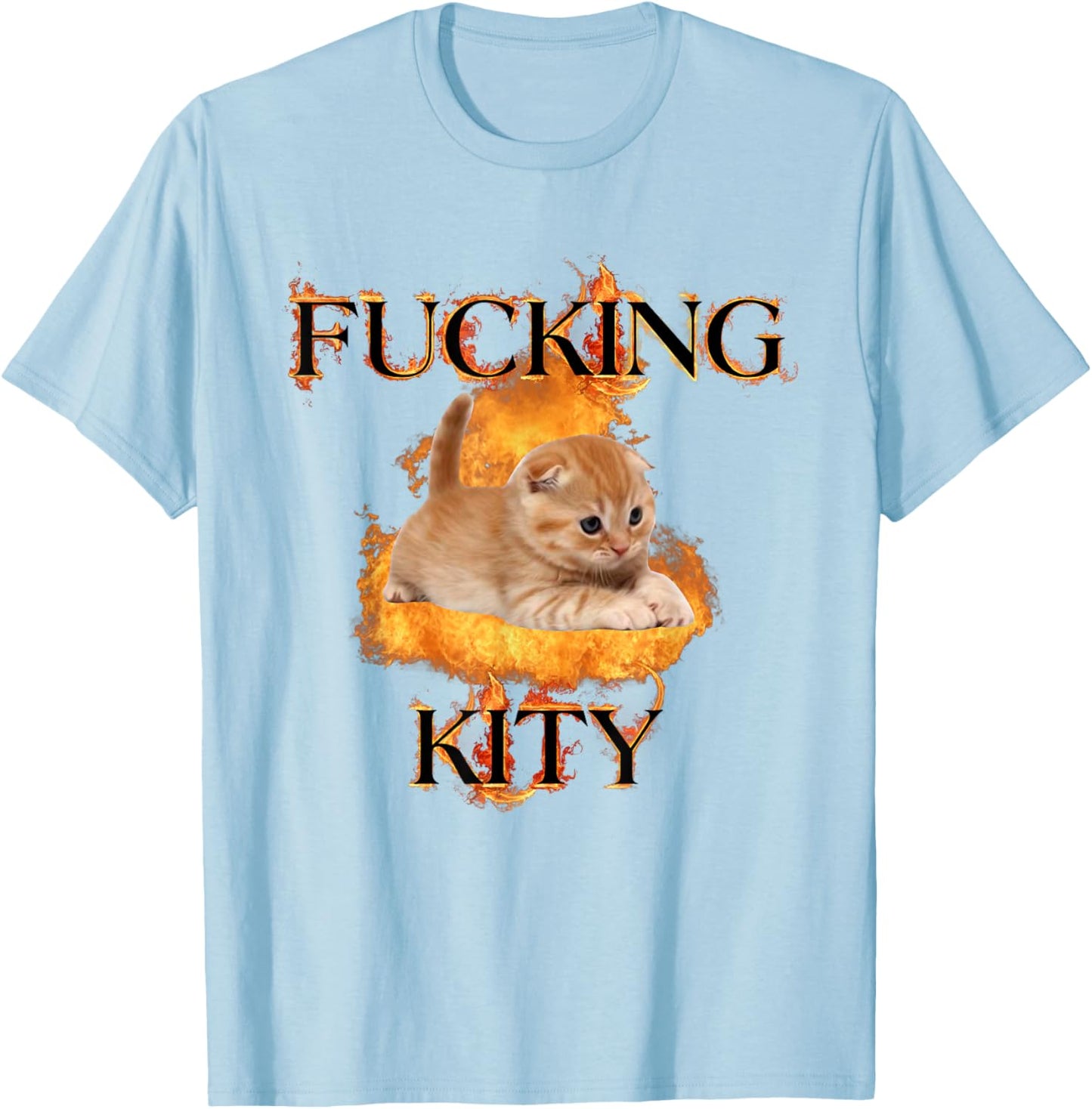 Cat Swearing Fucking Kitty Burn Fired Angry Saying T-Shirt - T-Shirt | Light Blue
