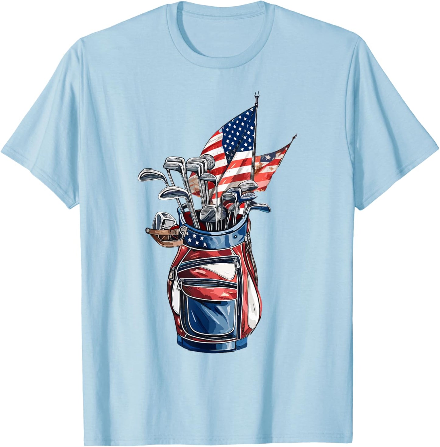 Vintage Golf Sport American Flag 4th of July, Sport Golfer T-Shirt - T-Shirt | Light Blue