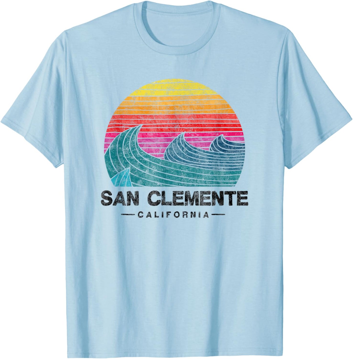 San Clemente Surfing Waves Beach Retro Cali Sunset Surf T-Shirt - T-Shirt | Light Blue