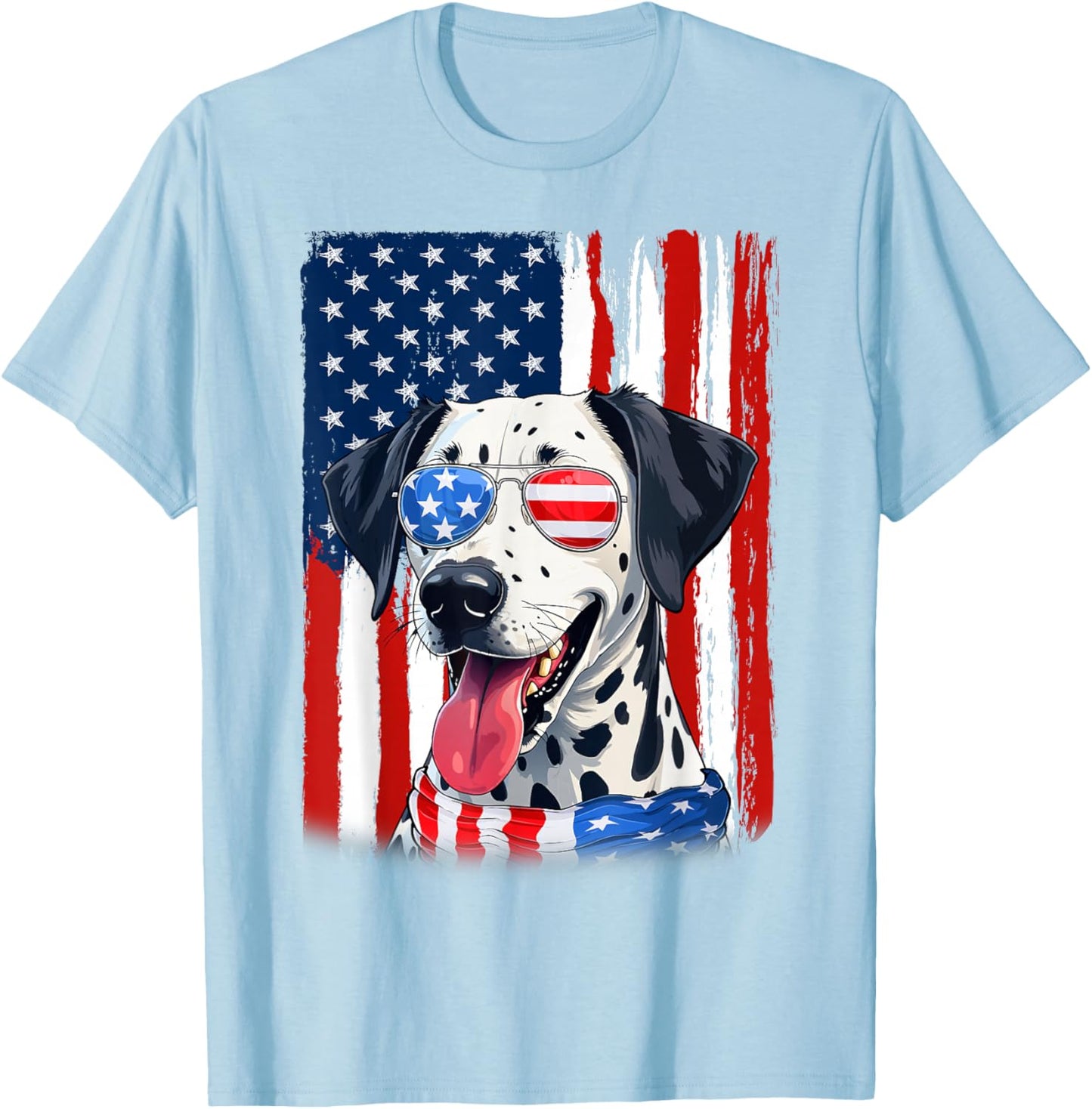 USA America Flag Dalmatian Dog 4th of July Patriotic T-Shirt - T-Shirt | Light Blue