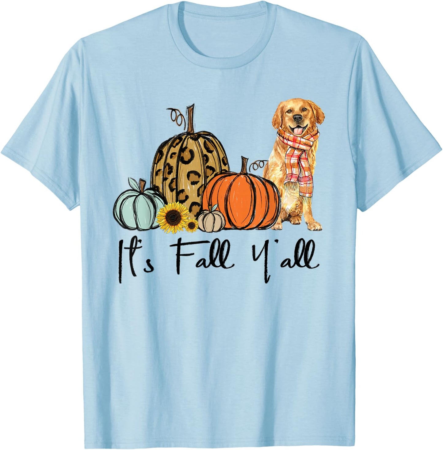 It's Fall Y'all Yellow Golden retriever Dog Leopard Pumpkin Women T-Shirt - T-Shirt | Light Blue