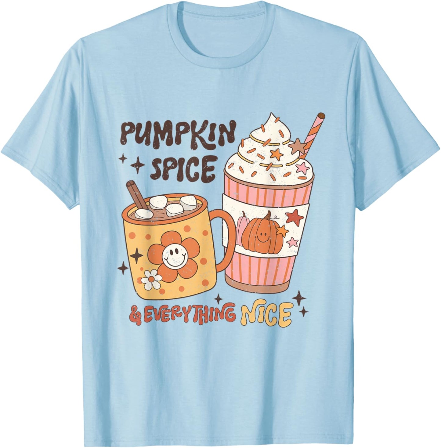 Fall coffee pumpkin spice latte iced warm cozy autumn orange T-Shirt - T-Shirt | Light Blue
