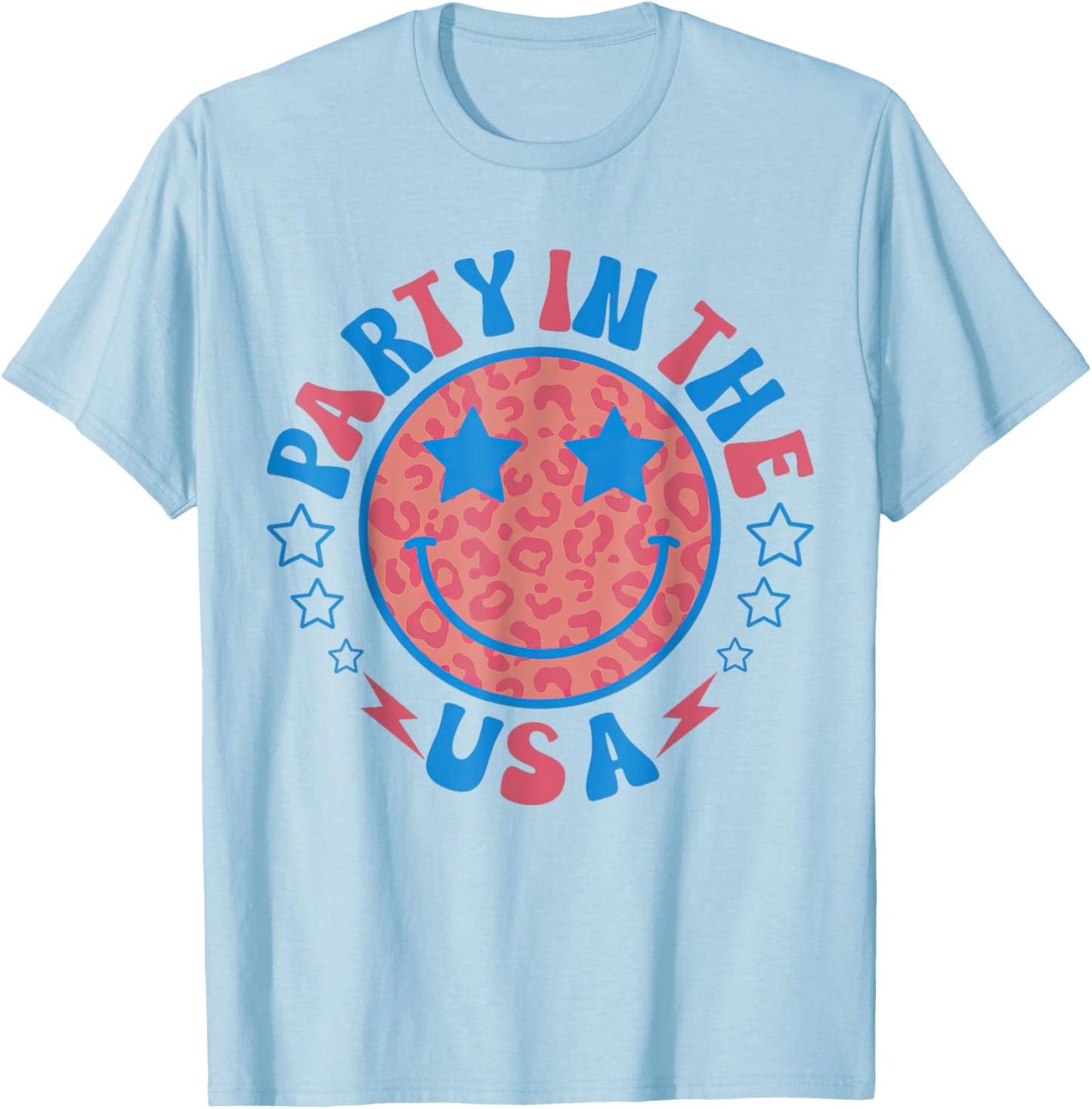 Party in the USA 4th of July Preppy Smile T-Shirt - T-Shirt | Light Blue