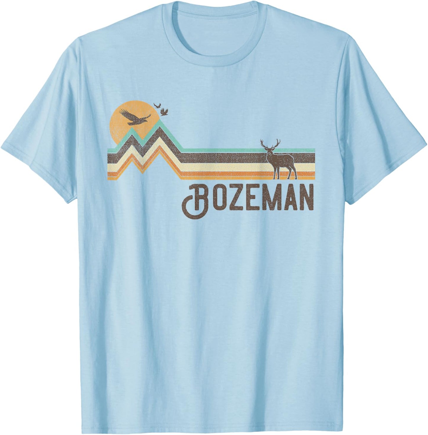 Bozeman - Vintage Men Women 70s 80s Graphic Cool Nature T-Shirt - T-Shirt | Light Blue