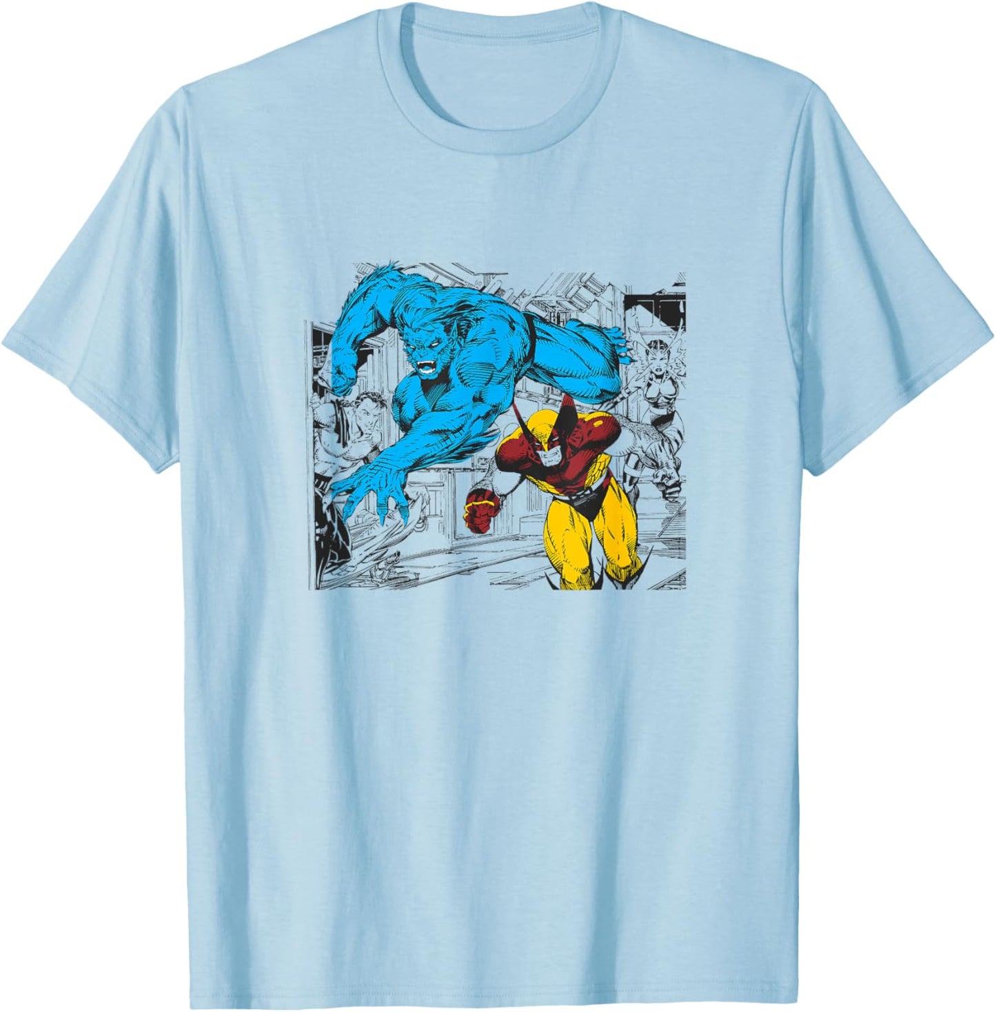 Marvel X-Men Beast & Wolverine Feral Tag Team Retro T-Shirt - T-Shirt | Light Blue