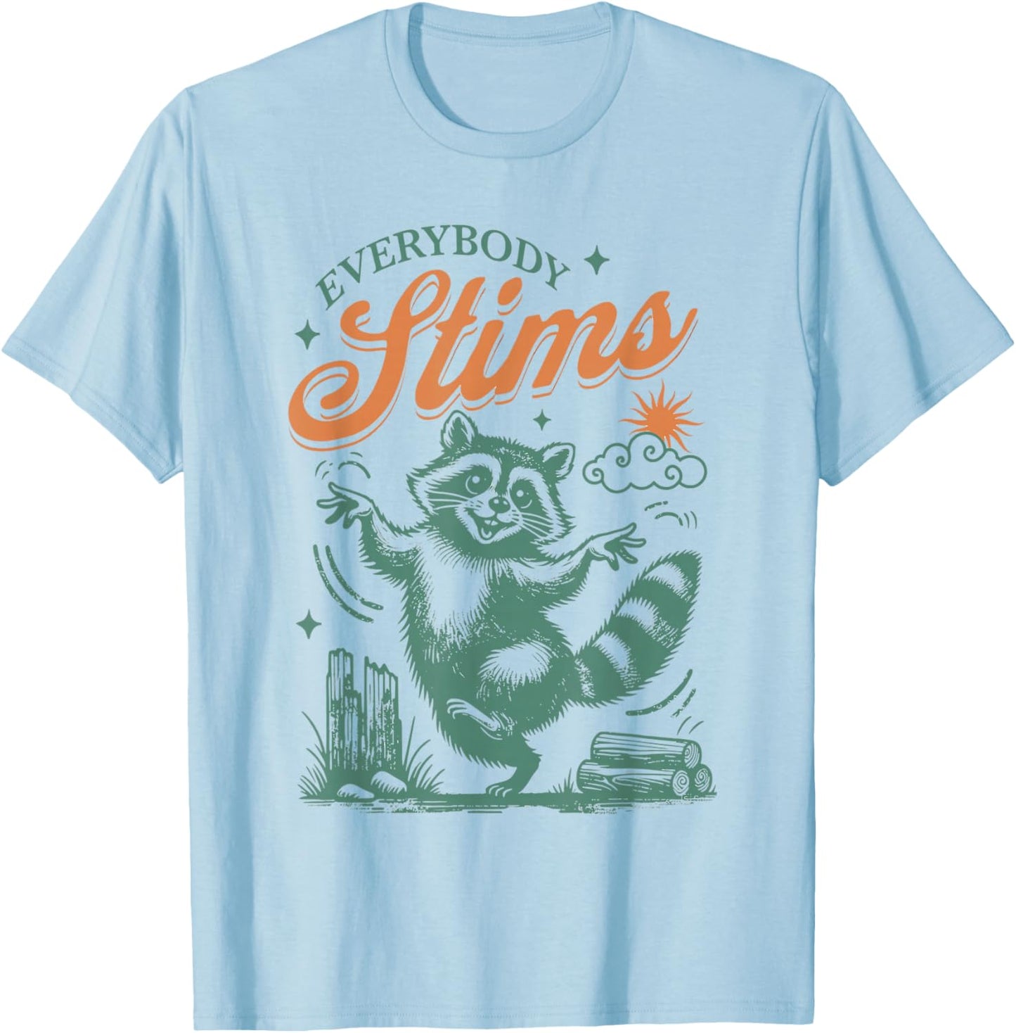 Everybody Stims SPED Teacher Autism Awareness Raccoon Print T-Shirt - T-Shirt | Light Blue