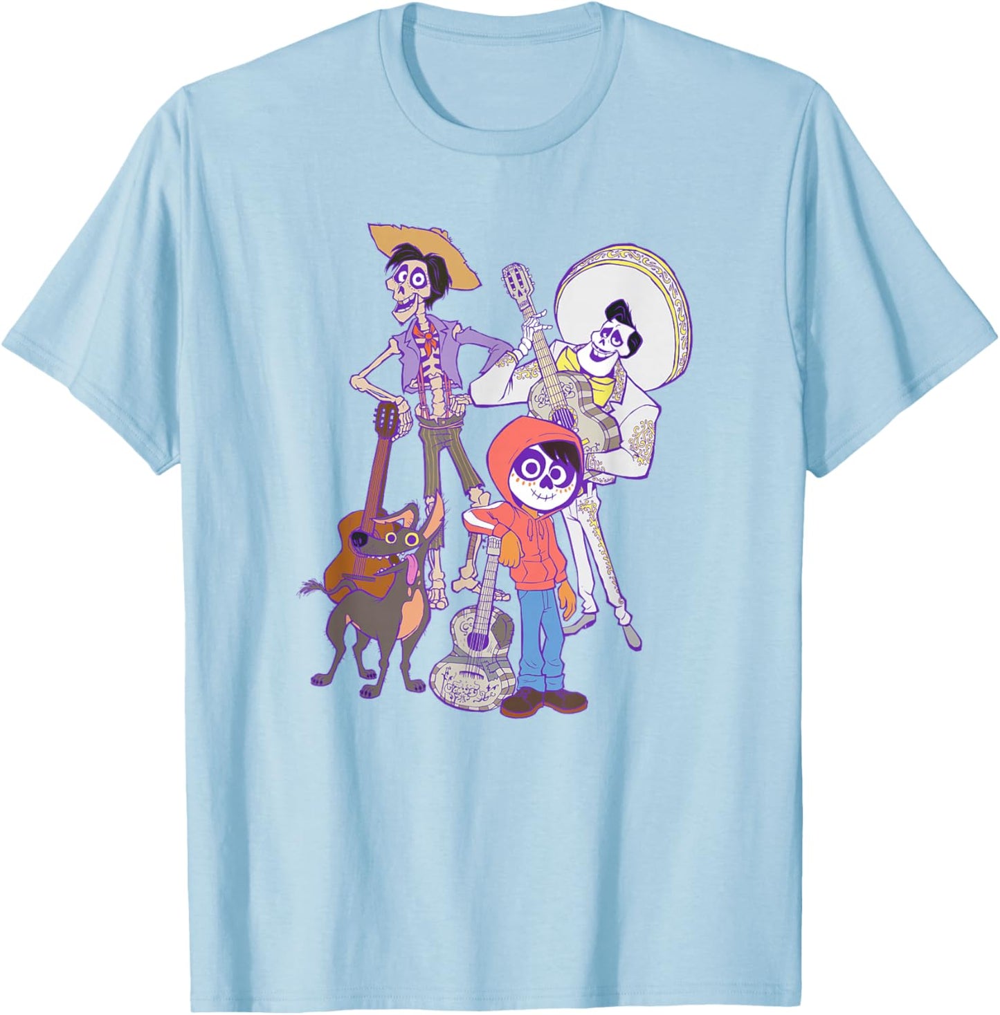 Disney Pixar Coco Main Characters Group Shot Chest Portrait T-Shirt - T-Shirt | Light Blue