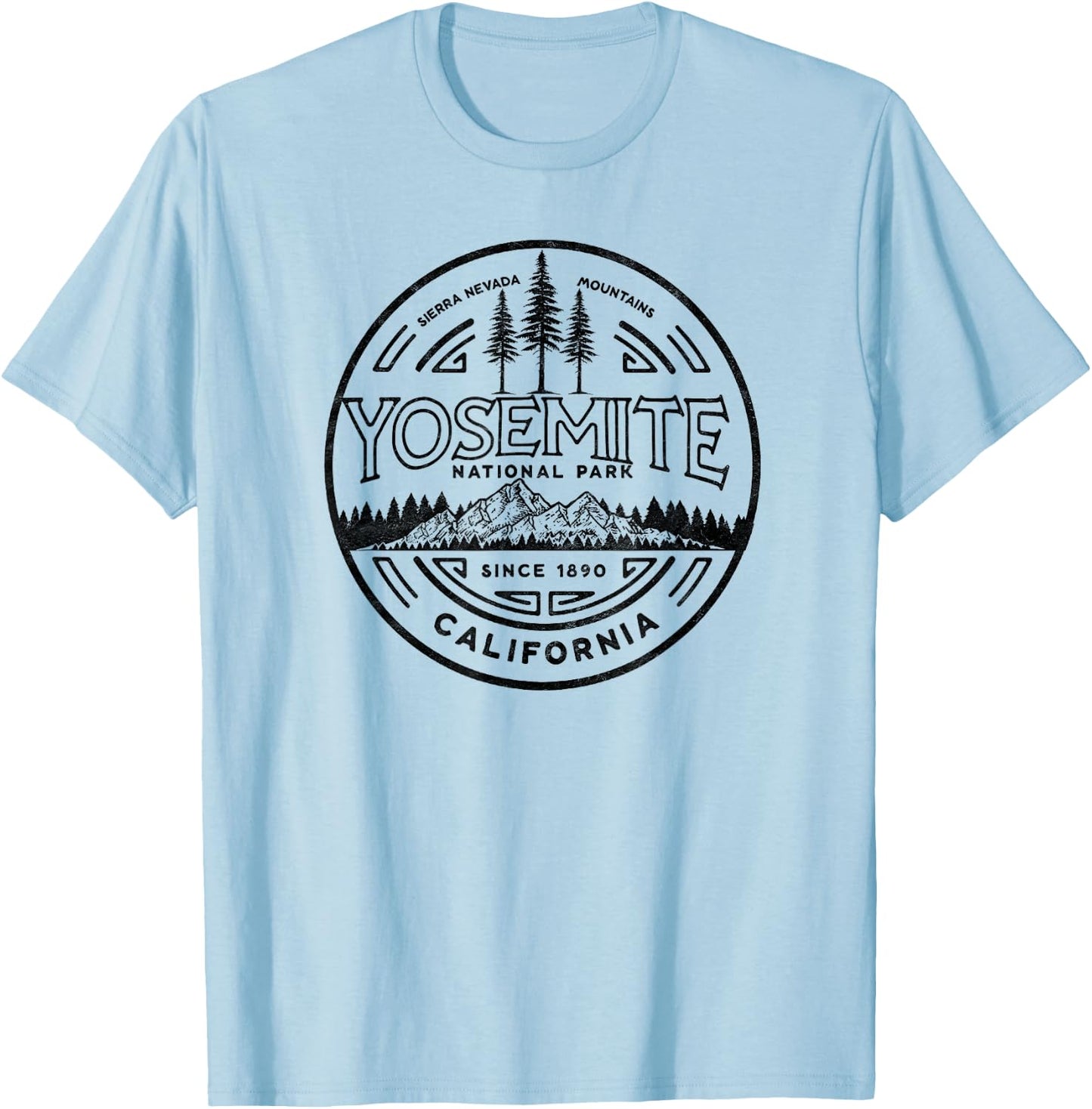 Yosemite National Park Distressed Minimalist Design T-Shirt - T-Shirt | Light Blue