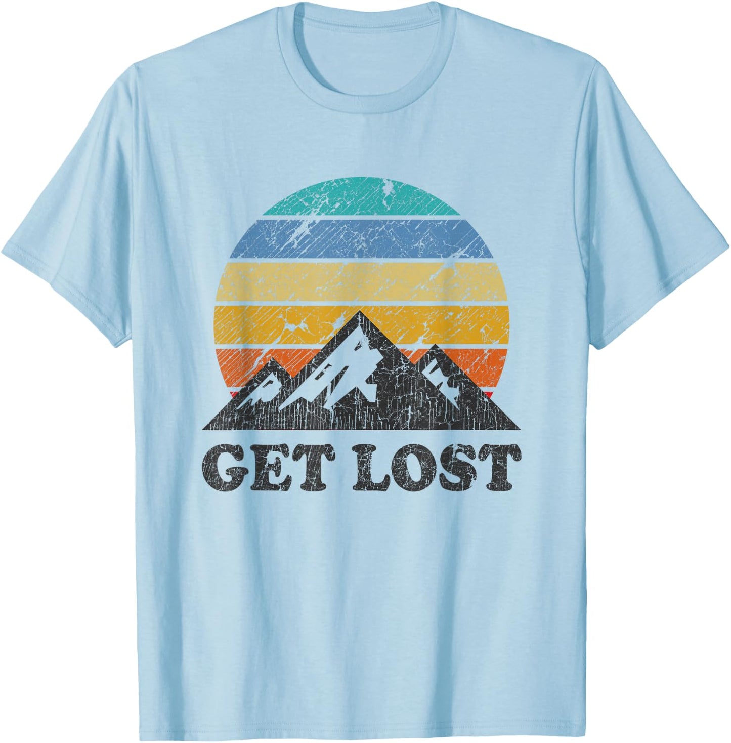 Vintage Car Hiking - Retro Sunset Mountain Walker T-Shirt - T-Shirt | Light Blue
