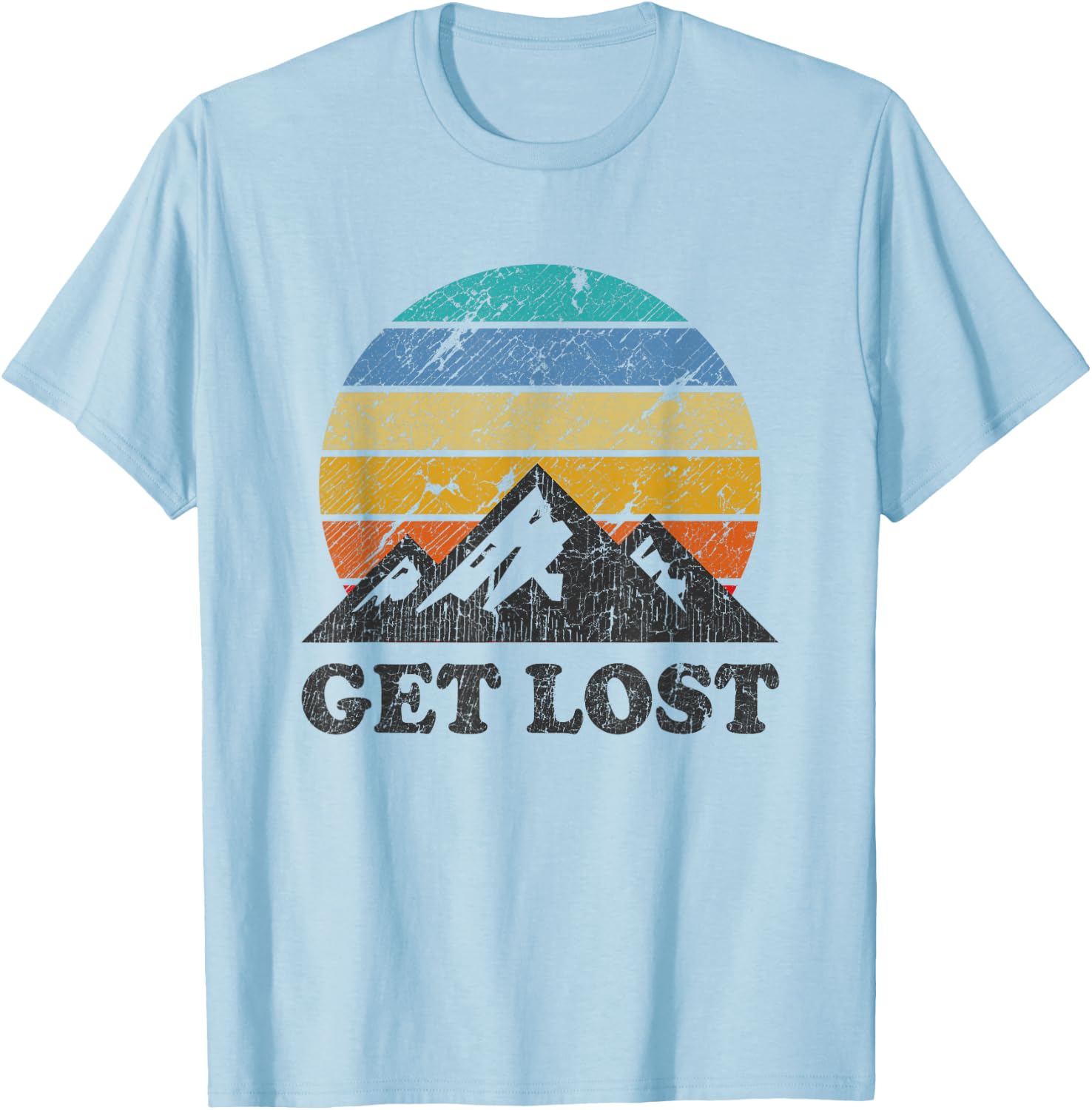 Vintage Car Hiking - Retro Sunset Mountain Walker T-Shirt - T-Shirt | Light Blue