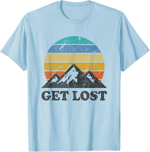 Vintage Car Hiking - Retro Sunset Mountain Walker T-Shirt - T-Shirt | Light Blue