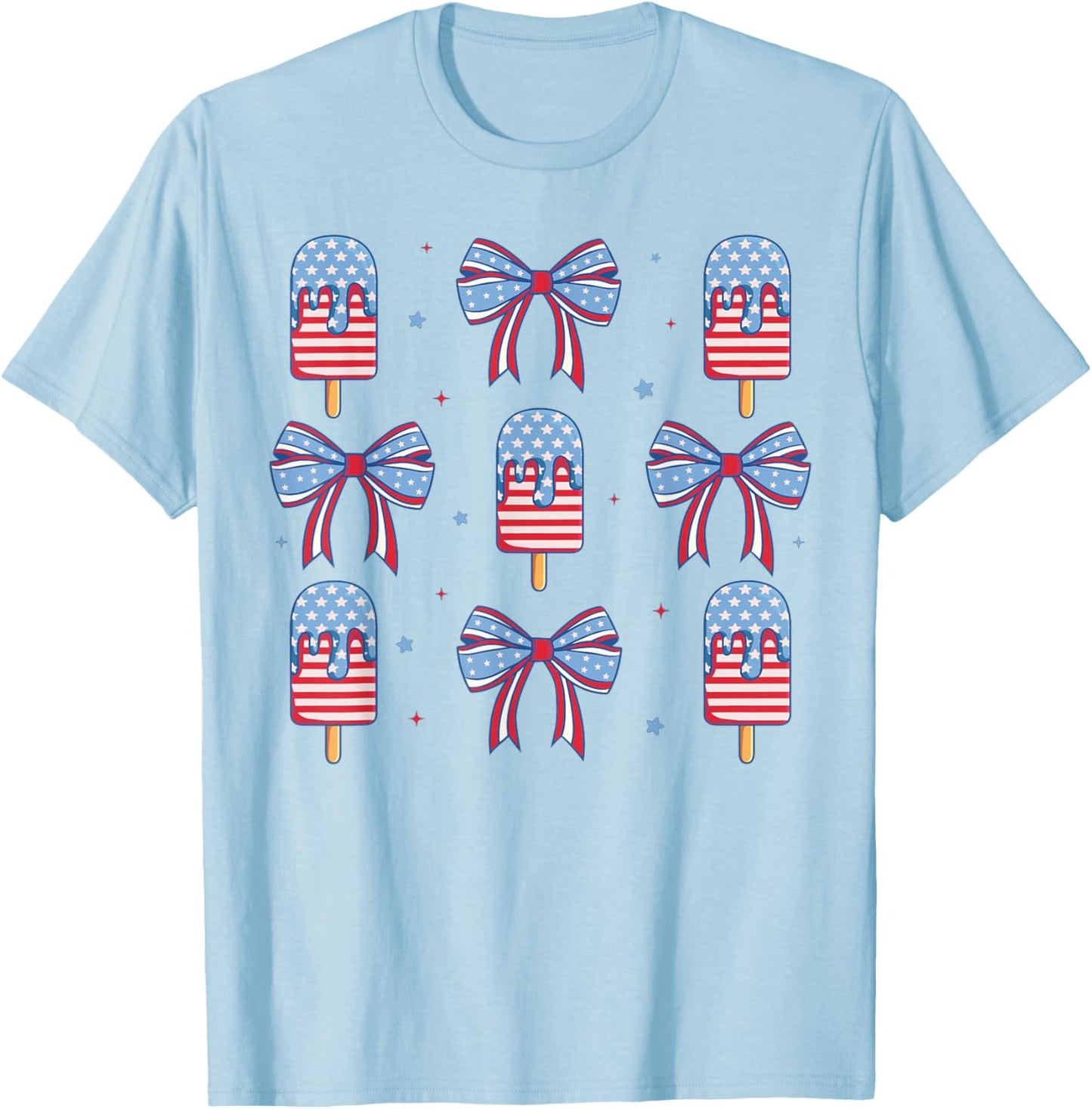 4th of July Cute Popsicle Bows Patriotic Women Kids T-Shirt - T-Shirt | Light Blue