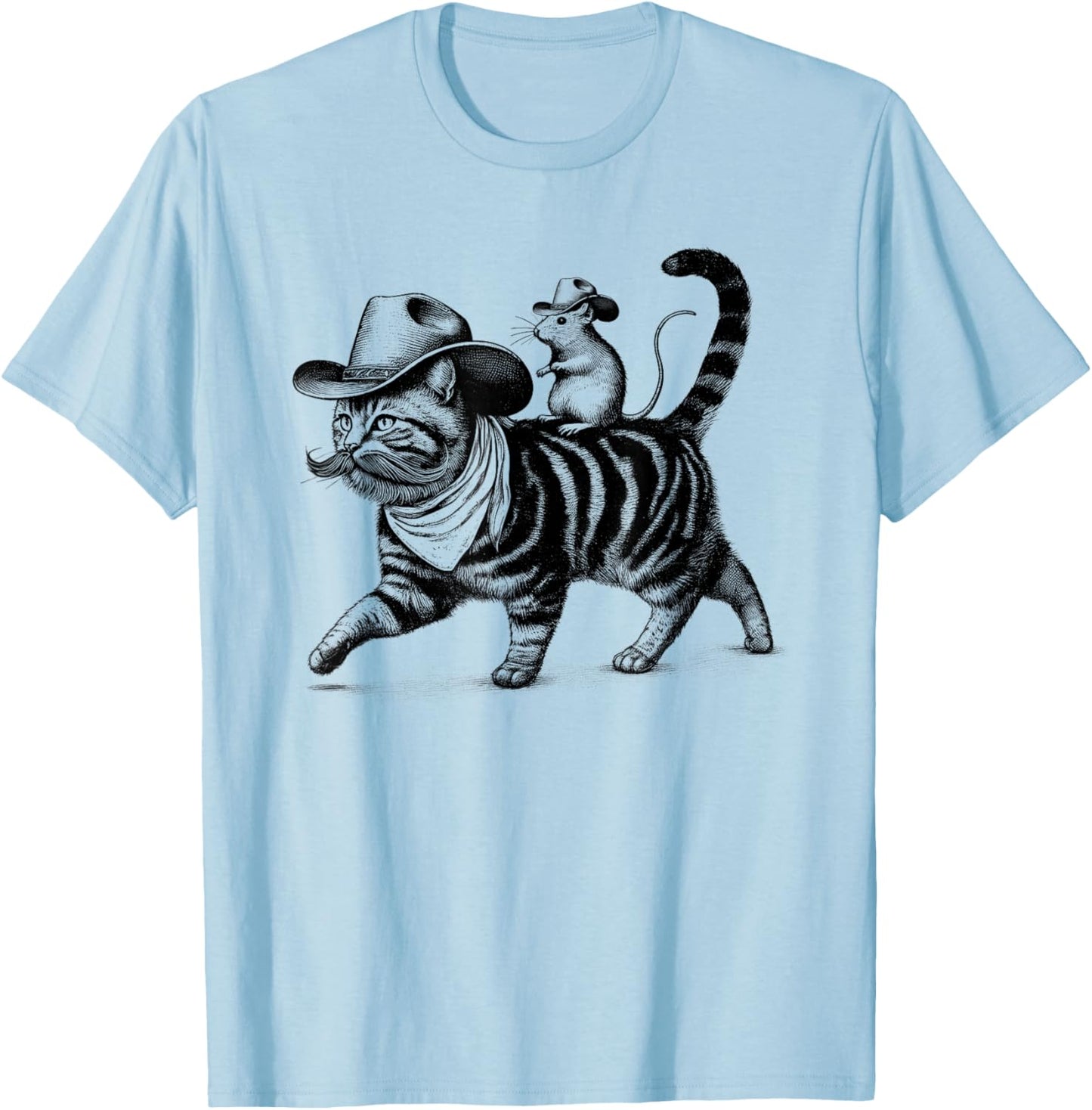 Cowboy Cat Kitten Rat Vintage Retro T-Shirt - T-Shirt | Light Blue
