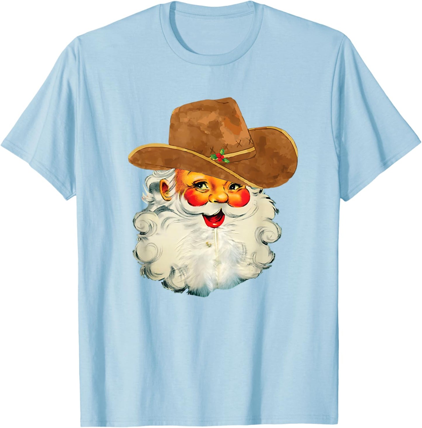 Santa Cowboy Western Christmas Xmas Holiday Pajamas T-Shirt - T-Shirt | Light Blue