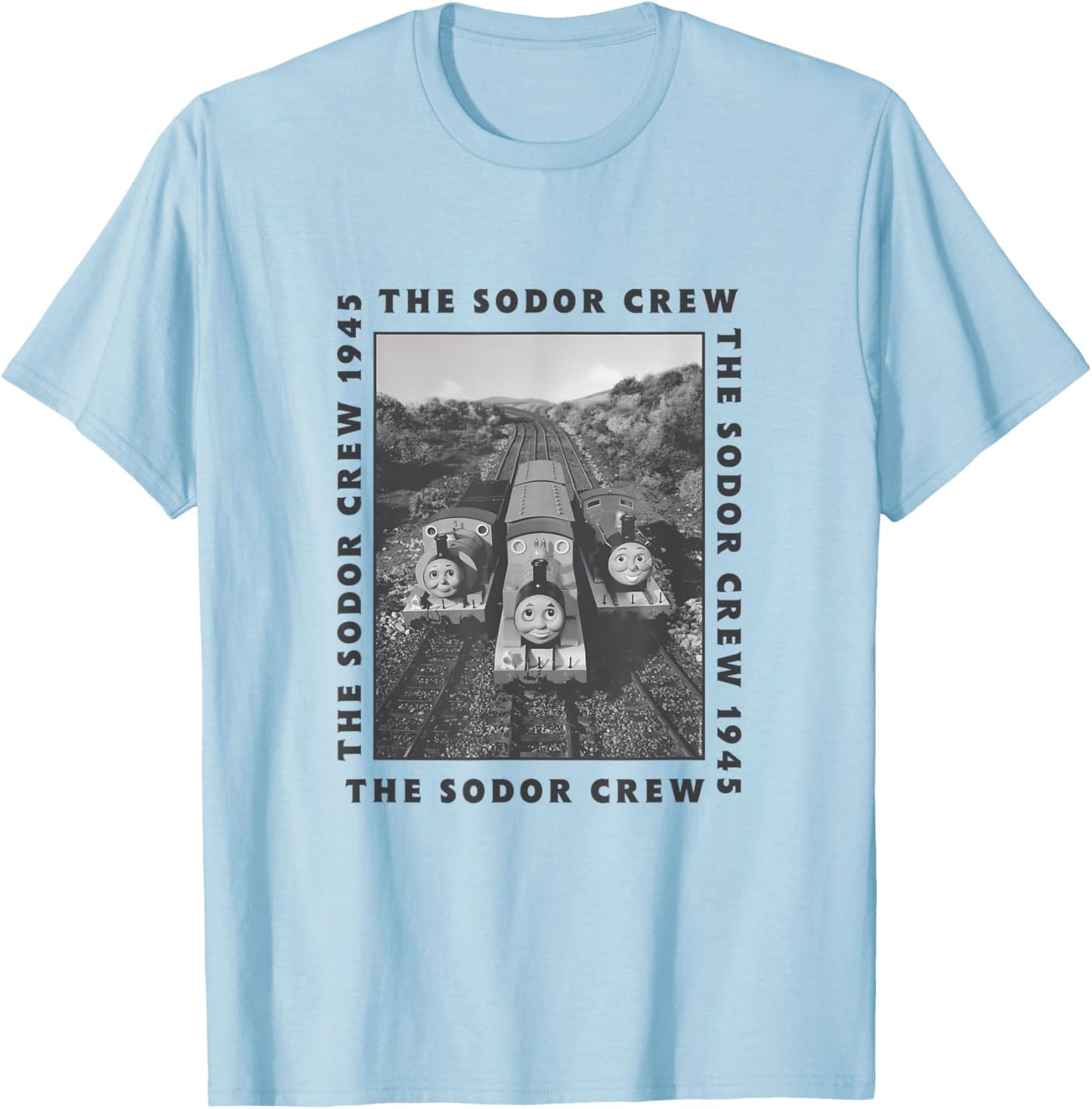Thomas & Friends - The Sodor Crew Black and White Photo T-Shirt - T-Shirt | Light Blue