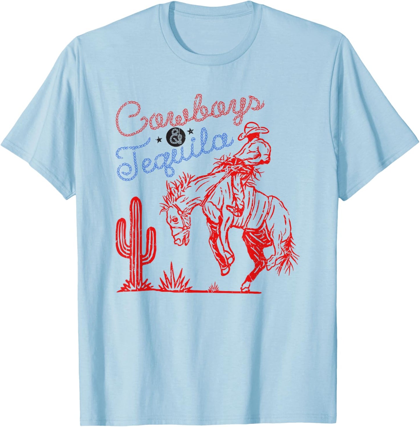 Cowboys & Tequila Rodeo Country T-Shirt - T-Shirt | Light Blue