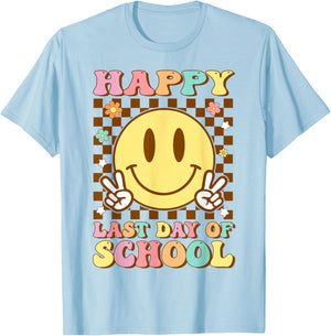 Happy Last Day of School Smile Face Graduation Groovy T-Shirt - T-Shirt | Light Blue