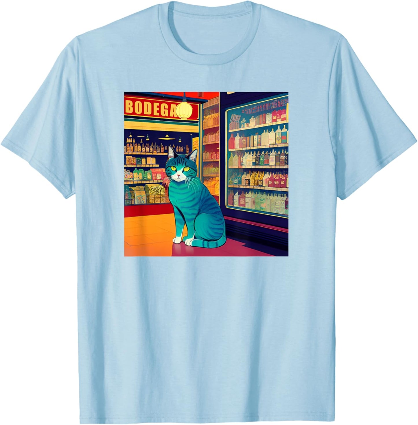 Cool Bodega Cat Meme T-Shirt - T-Shirt | Light Blue