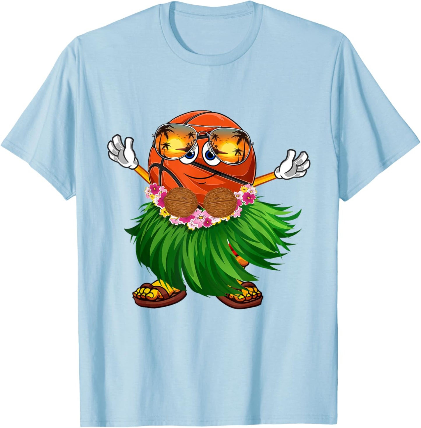 Cute Hawaiian Basketball Ball Tropical Beach Summer Vacation T-Shirt - T-Shirt | Light Blue