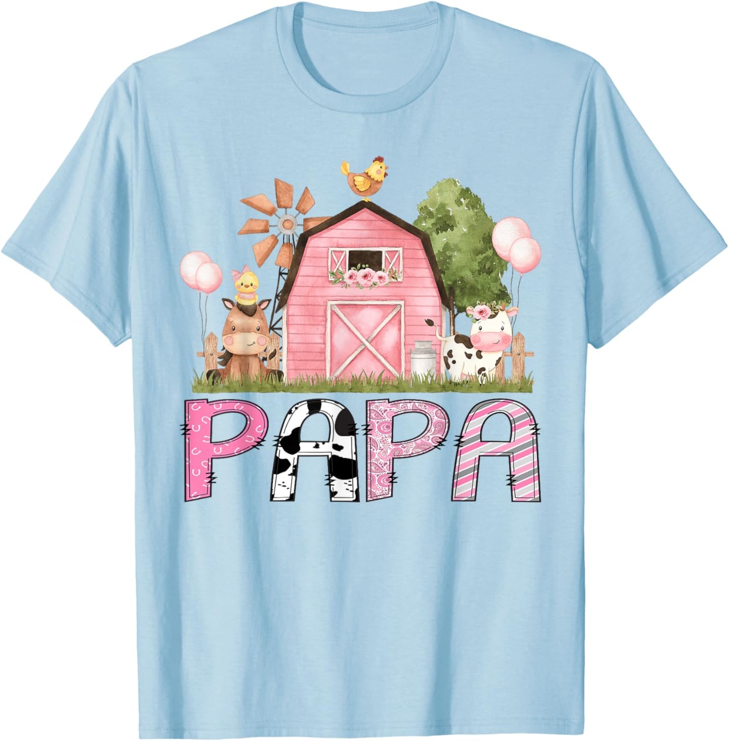 Papa Pink Farm Animal Birthday Kids Matching Family T-Shirt - T-Shirt | Light Blue