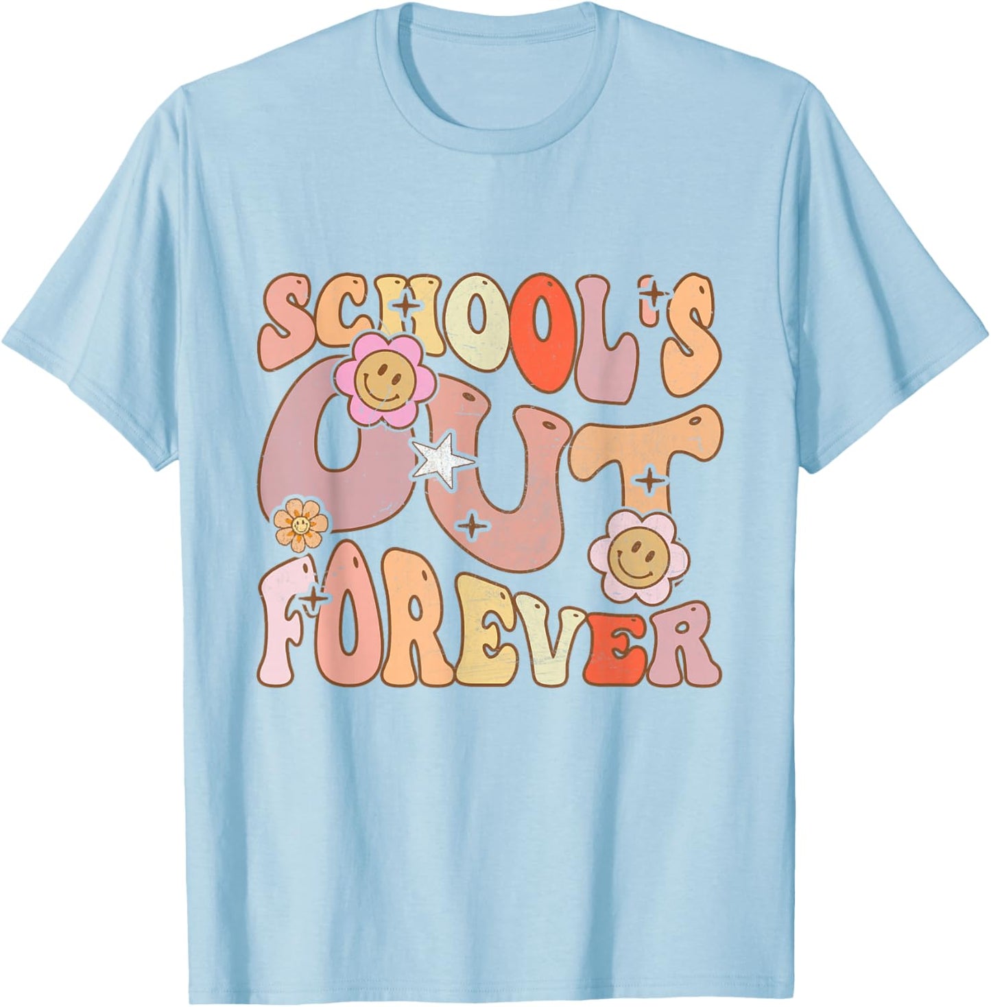 School's Out Forever Teacher Retirement Groovy Retro Vintage T-Shirt - T-Shirt | Light Blue